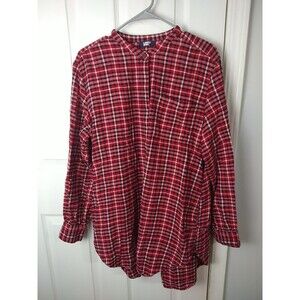 Lands End Tunic Top Womens XL Red Plaid Flannel A Line Pockets Long Sleeve Norm